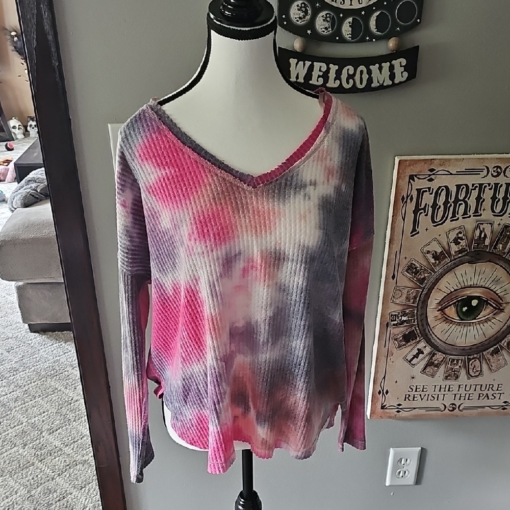Wild Fable Pink and Gray Ribbed Sweatshirt Blouse